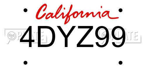 4DYZ99 California License Plate
