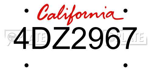 4DZ2967 California License Plate