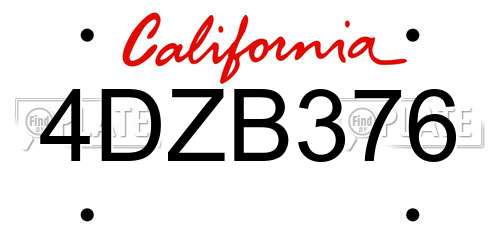 4DZB376 California License Plate