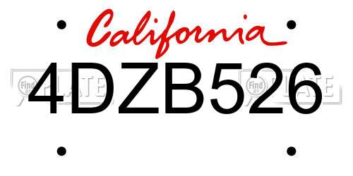 4DZB526 California License Plate