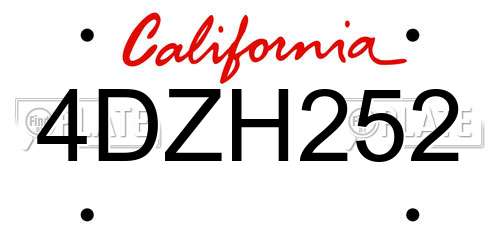 4DZH252 California License Plate