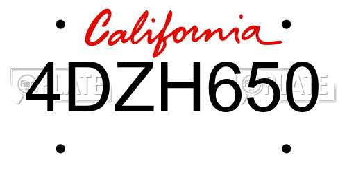 4DZH650 California License Plate