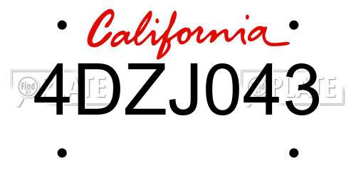 4DZJ043 California License Plate