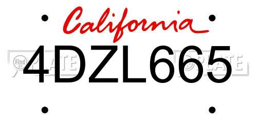 4DZL665 California License Plate