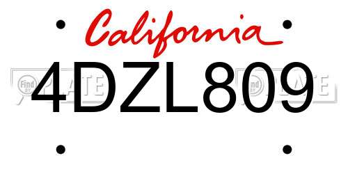 4DZL809 California License Plate