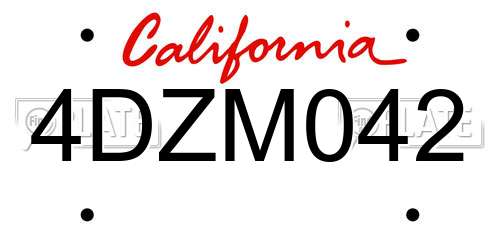 4DZM042 California License Plate