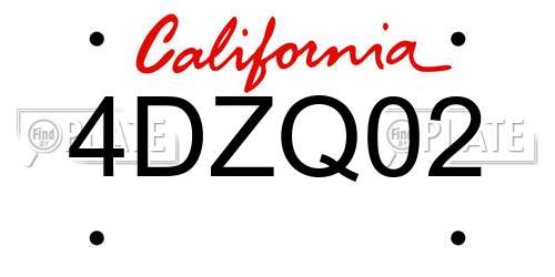 4DZQ02 California License Plate