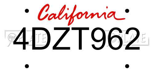 4DZT962 California License Plate