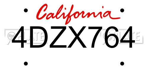 4DZX764 California License Plate