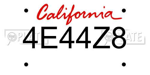 4E44Z8 California License Plate