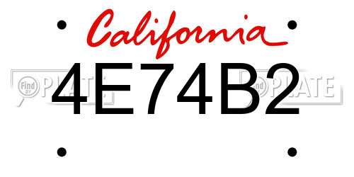 4E74B2 California License Plate