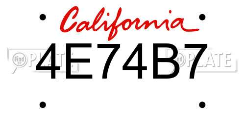4E74B7 California License Plate