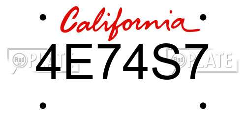 4E74S7 California License Plate