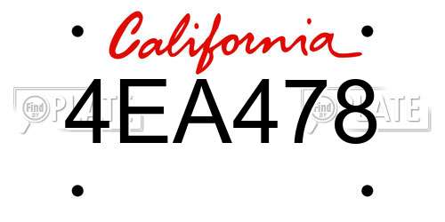 4EA478 California License Plate