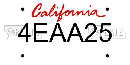 4EAA25 California License Plate