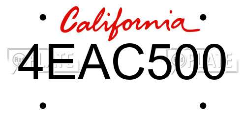4EAC500 California License Plate