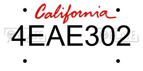 4EAE302 California License Plate