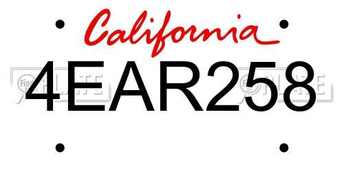 4EAR258 California License Plate