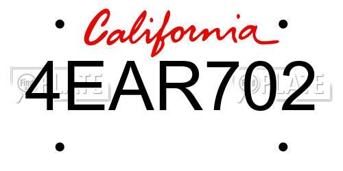 4EAR702 California License Plate