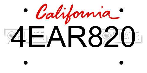 4EAR820 California License Plate