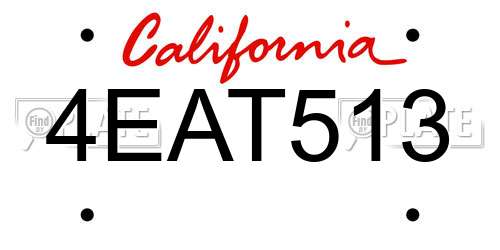 4EAT513 California License Plate