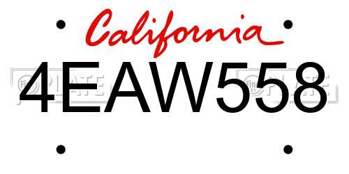 4EAW558 California License Plate