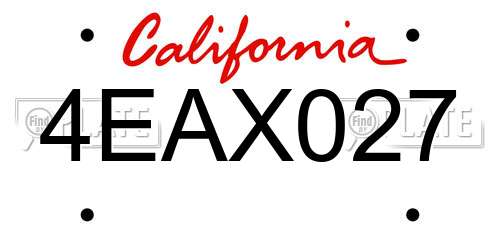 4EAX027 California License Plate