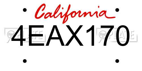 4EAX170 California License Plate