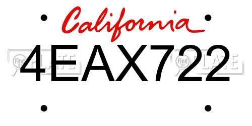4EAX722 California License Plate