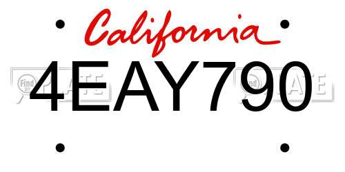 4EAY790 California License Plate