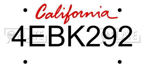 4EBK292 California License Plate
