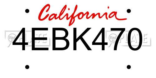 4EBK470 California License Plate