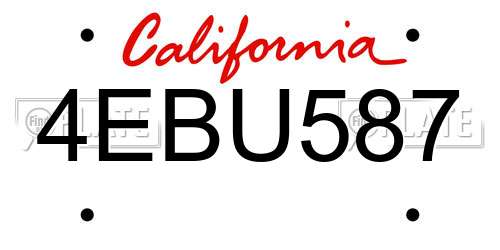 4EBU587 California License Plate
