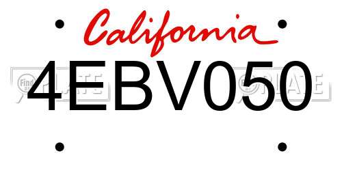 4EBV050 California License Plate