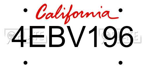 4EBV196 California License Plate