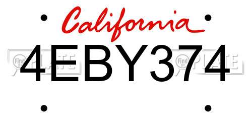 4EBY374 California License Plate