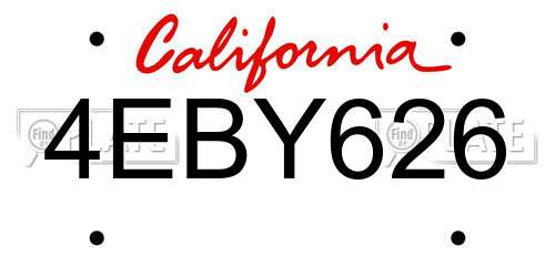 4EBY626 California License Plate
