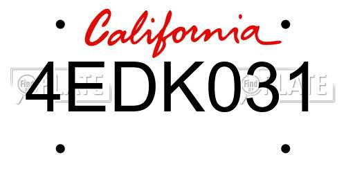 4EDK031 California License Plate