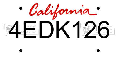 4EDK126 California License Plate