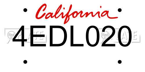 4EDL020 California License Plate