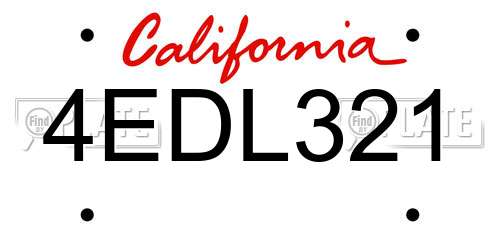 4EDL321 California License Plate
