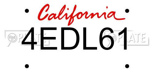 4EDL61 California License Plate