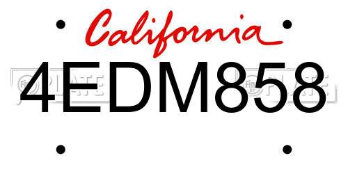4EDM858 California License Plate