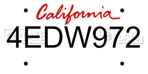 4EDW972 California License Plate