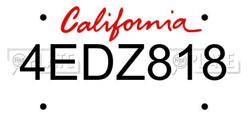 4EDZ818 California License Plate