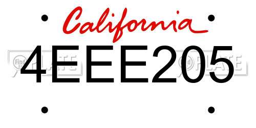 4EEE205 California License Plate