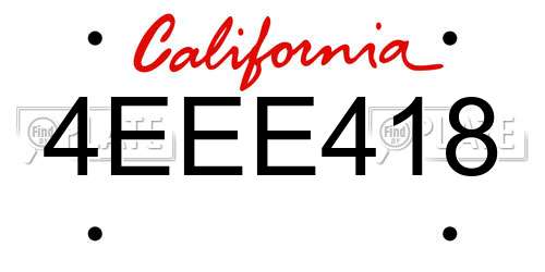4EEE418 California License Plate