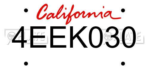 4EEK030 California License Plate