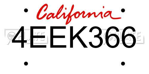 4EEK366 California License Plate