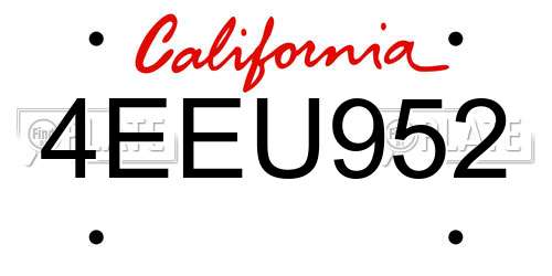 4EEU952 California License Plate